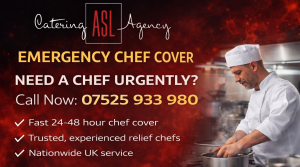 emergency chef cover UK relief chef preparing food in commercial kitchen urgent staffing support