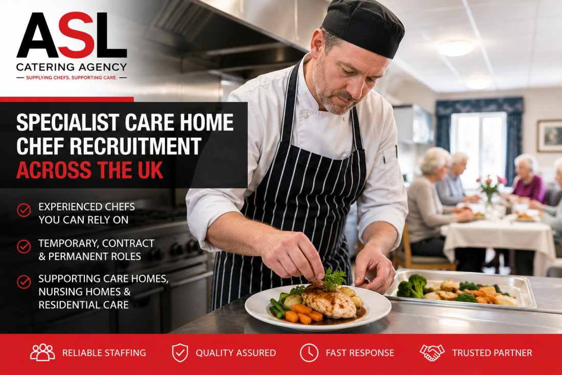 Experienced care home chef recruitment opportunities across Manchester, Liverpool, Stoke, Crewe, Preston and the North West with ASL Catering Agency Ltd.