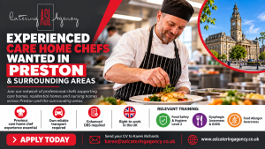 Experienced care home chefs wanted in Preston and surrounding areas by ASL Catering Agency, with care home experience and own reliable transport required.